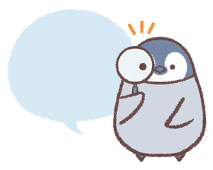 ペンギンヒナと虫眼鏡のフキダシ