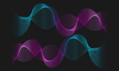 Abstract glowing wave lines on black background vector wallpaper
