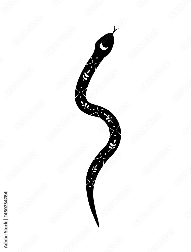Wall mural magic snake in boho style with moon. mystical symbol in a trendy minimalist style. esoteric vector i
