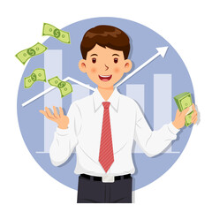 Businessman with cash money in hand. Business concept. Vector illustration