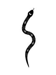 Magic snake in boho style with moon. Mystical symbol in a trendy minimalist style. Esoteric vector illustration.