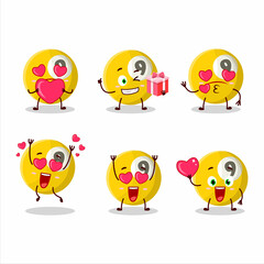 Billiards ball cartoon character with love cute emoticon