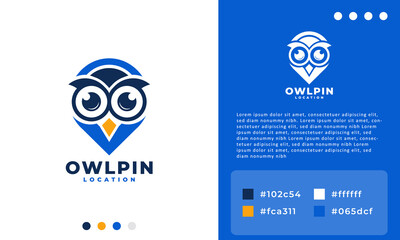 Modern Minimalist Owl Pin Logo Icon Vector for Education | Pin and Owl Combination Logo Template
