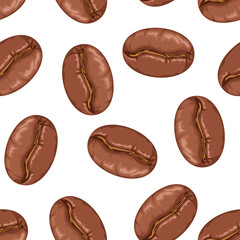 Coffee beans seamless pattern. Vector cartoon flat illustration. Food background.