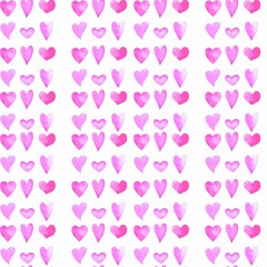 Romantic seamless pattern with pink hearts. Background for cards, invitations for anniversary, wedding. Watercolor hand drawingillustration