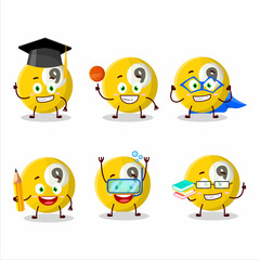 School student of billiards ball cartoon character with various expressions