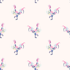 colorful chicken illustration seamless pattern
