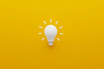 Foto op Plexiglas Light bulb white on yellow background. Concept of creative idea and innovation. 3d illustration © Monster Ztudio