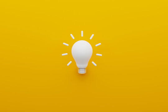 Light bulb white on yellow background. Concept of creative idea and innovation. 3d illustration