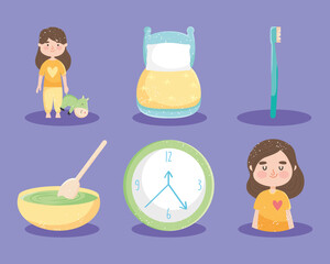 girls and bedtime icons