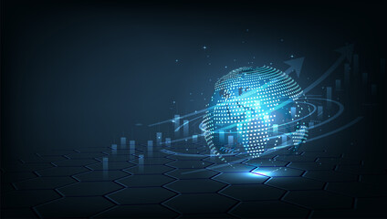 Stock market investment trading.world map and graph chart of stock market graphic diagram, digital technology, business idea and art work design. © Chor muang