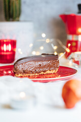 Chocolate cheesecake decorated in holiday spirit