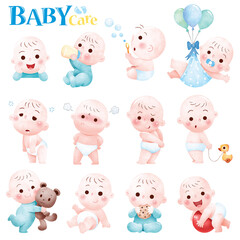 Watercolor Baby Care Illustrations – Cute Baby Activities and Emotions