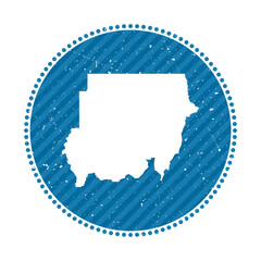 Sudan striped retro travel sticker. Badge with a map of the country, vector illustration. Can be used as an insignia, logotype, label, sticker, or badge of Sudan.