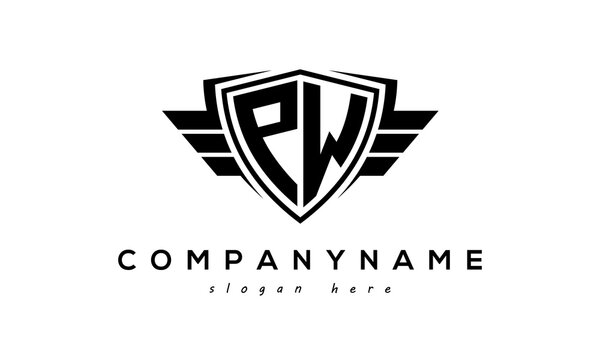 Wings shield letter PW logo vector