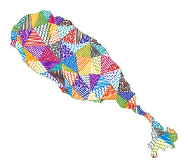 Kid style map of Saint Kitts. Hand drawn polygons in the shape of Saint Kitts. Vector illustration.