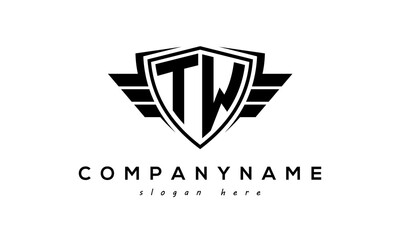 Wings shield letter TW logo vector