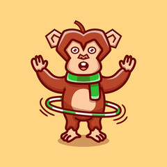 cute monkey playing hula hoop