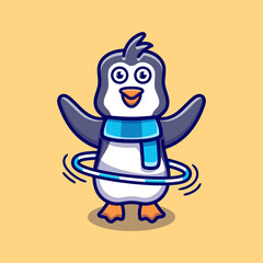 cute penguin playing hula hoop