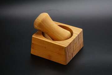 Wooden mortar for kitchen isolated