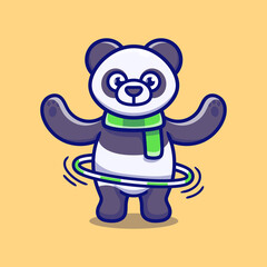 cute panda playing hula hoop