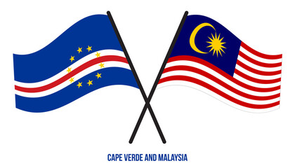 Cape Verde and Malaysia Flags Crossed And Waving Flat Style. Official Proportion. Correct Colors.
