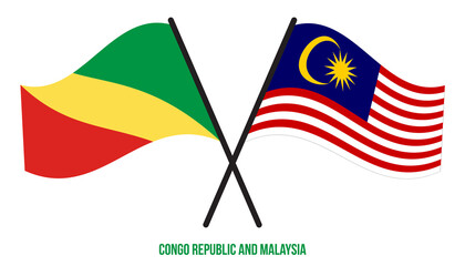 Congo Republic and Malaysia Flags Crossed And Waving Flat Style. Official Proportion. Correct Colors