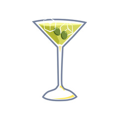 Cocktail Manhattan alcohol drinks with olives icon. Summer beverage, vector illustration cartoon