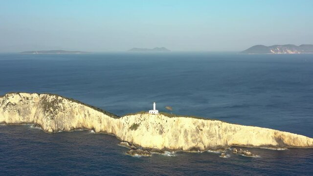 Aerial view of Cape of Ducato lighthouse in Lefkada island- Greece