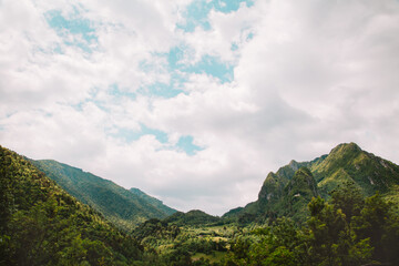 natural landscape with green mountain peaks in summer