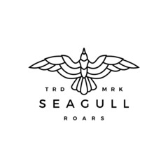 seagull line outline monoline roar flat flying logo vector icon illustration