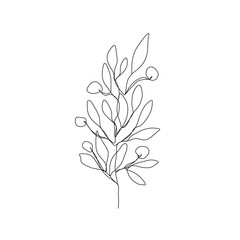 Botanical Line Art Drawing of Simple Leaves Branch. Minimal Abstract Floral Modern Art Illustration. Minimal Botanical Flower One Line Drawing. Vector EPS 10