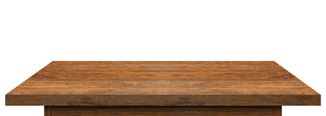 Empty wooden tabletop or wooden shelf isolated on white background. Object with clipping path
