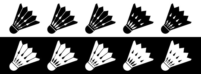 Vector badminton shuttlecocks icon. Five version on black and white background, vector illustration