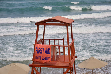 Closeup of a first aid tower on the beach