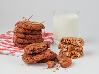 Homemade oatmeal cookies folded in a pile on the old table