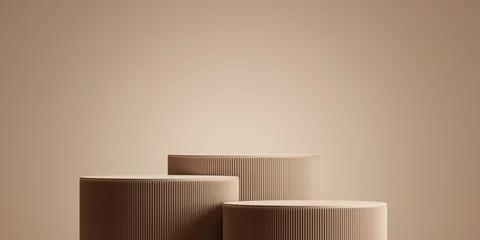 Fotobehang Minimal background.podium and brown background for product presentation. 3d rendering illustration. © allme3d