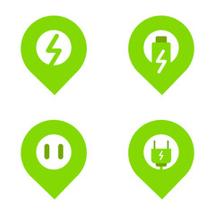 location and electricity icon as electric car charging station loacation icon concept