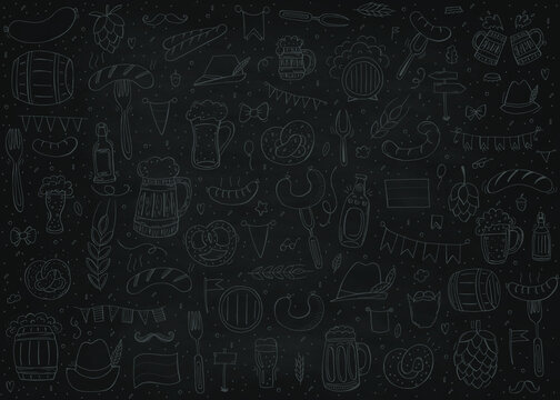 Oktoberfest 2021 - Beer Festival. Hand-drawn Doodle Elements. German Traditional holiday. Octoberfest, Craft Beer. Set of elements.