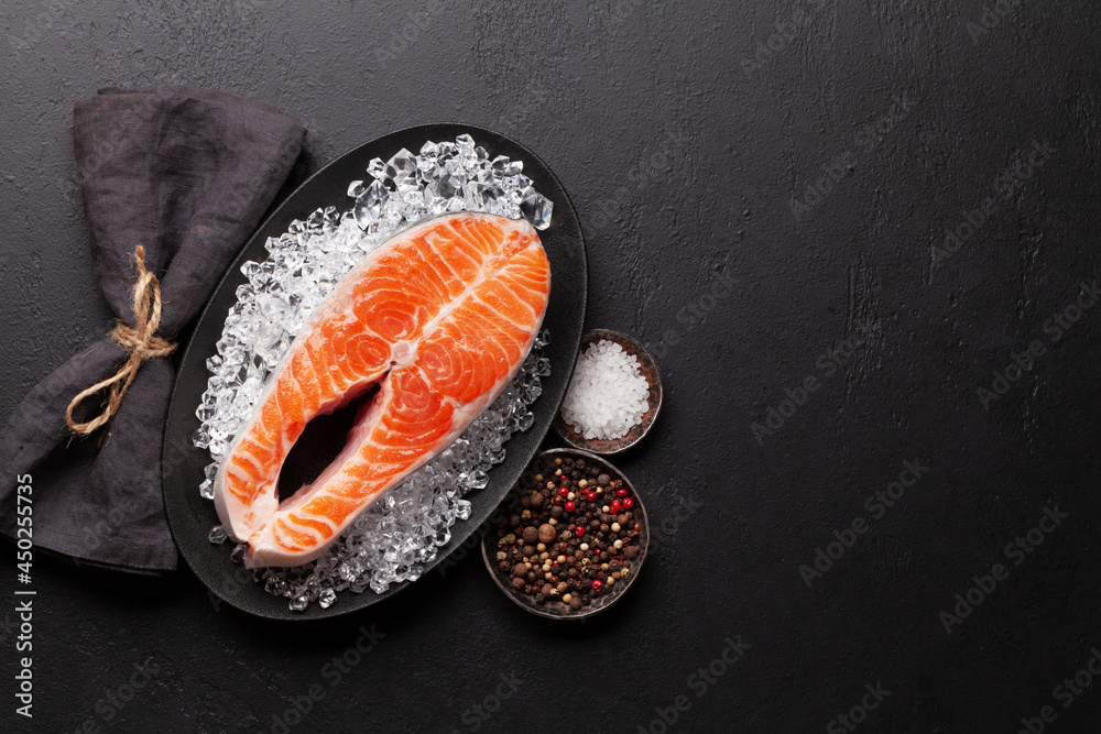 Canvas Prints fresh raw salmon cooking. fish steak with herbs and spices