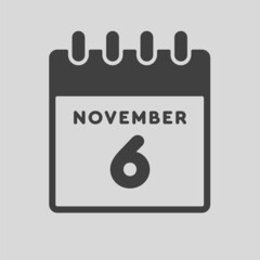 Icon day date 6 November, template calendar page