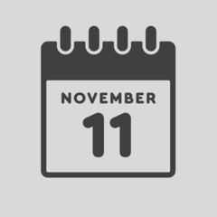 Icon day date 11 November, template calendar page