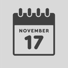 Icon day date 17 November, template calendar page