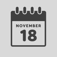 Icon day date 18 November, template calendar page