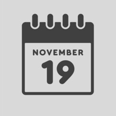 Icon day date 19 November, template calendar page