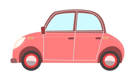 Car. Cartoon comic funny style. Side view. Beautiful retro Automobile. Auto in flat design. Childrens illustration. Object is isolated on white background. Vector