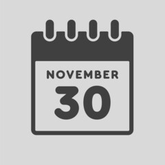 Icon day date 30 November, template calendar page