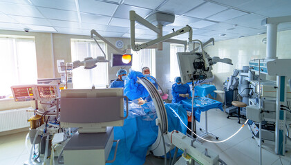 Surgical research technology. Emergency professional surgery in new modern hospital.