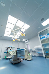 Clean sterile operating ward. Empty modern operating room in surgical clinic.