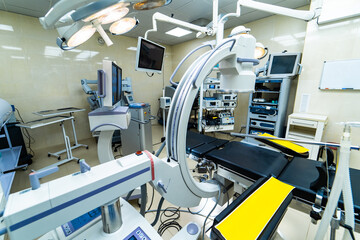 Emergency surgery monitors in hospital. Stylish modern surgical technology room.